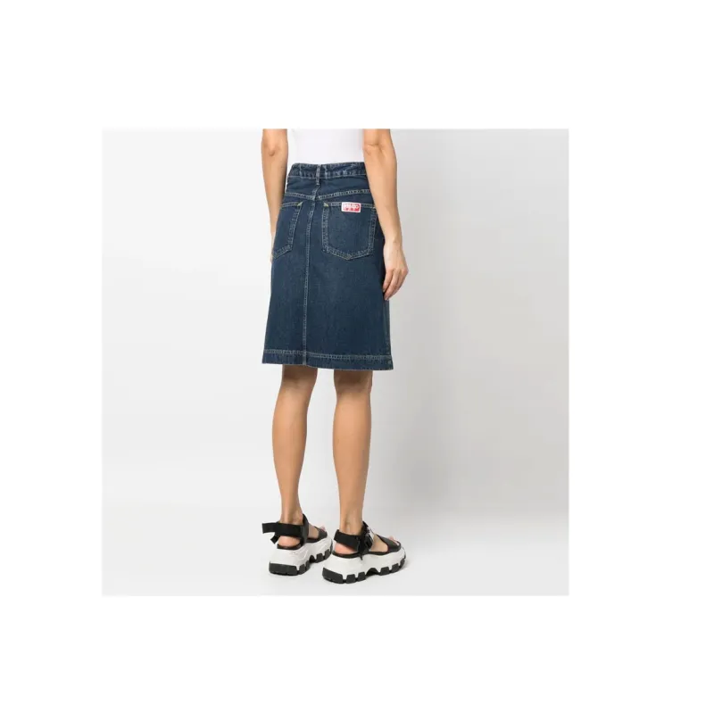 KENZO Logo Patch Midi Denim Skirt-2