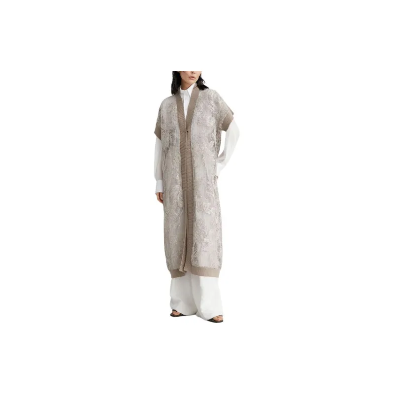 Brunello Cucinelli Magnolia Embroidered Mesh Long Cardigan-3