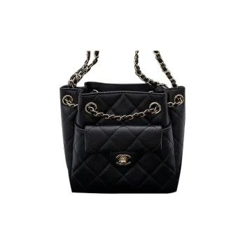 CHANEL 21B Fall Cow Leather Bucket Bags Crossbody Bag Shoulder Bag Regular Unisex Black