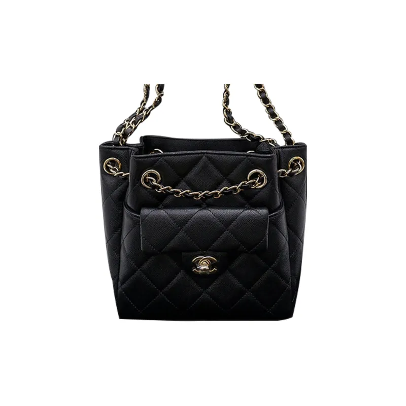 CHANEL 21B Fall Cow Leather Bucket Bags Crossbody Bag, Shoulder Bag Unisex Black-0
