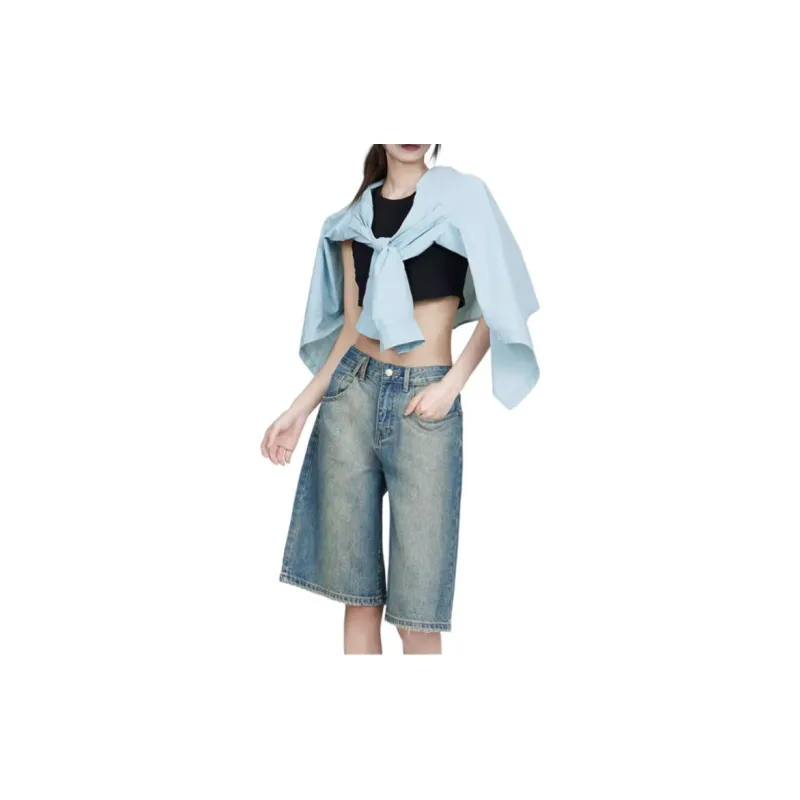 ZNZX Denim Shorts Women's Nostalgic Blue-3