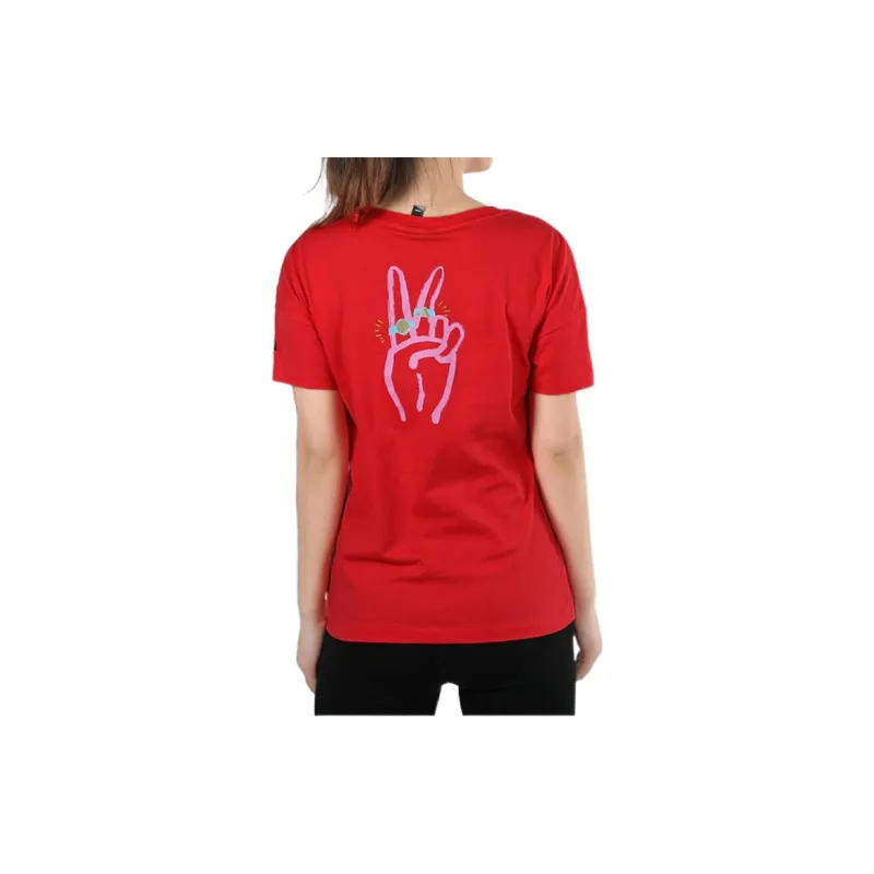 Adidas Drop Shoulder Sleeve T Shirt Women's Red-1