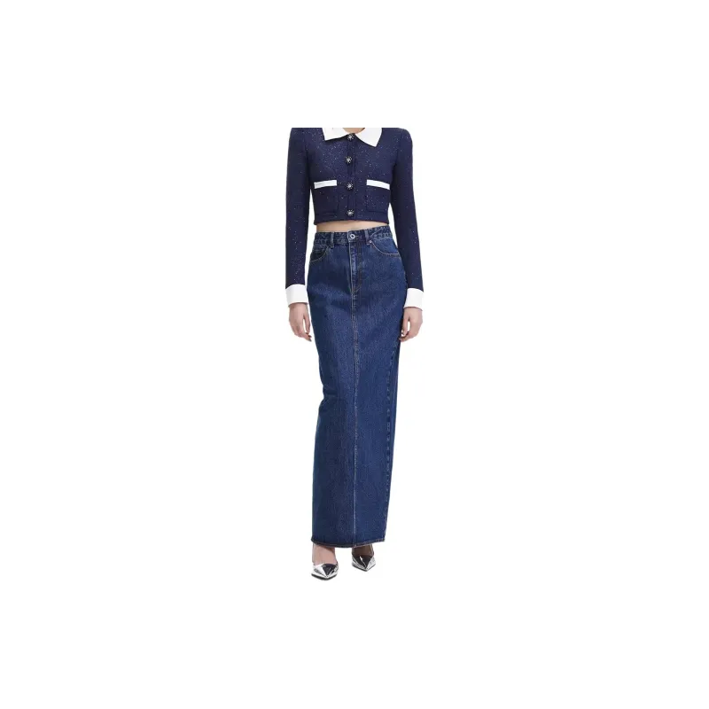 Self-portrait Denim Long Skirts Women's Denim Blue-2