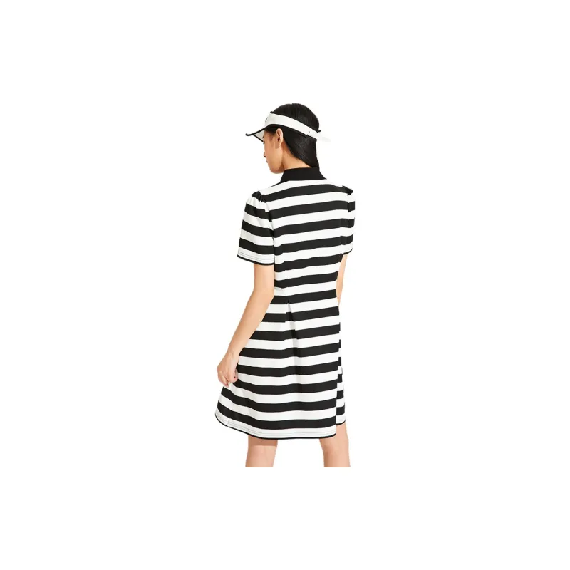 Hotwind Short Sleeved Dresses Women's Black White Stripes-2