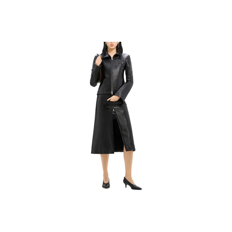 COURREGES Iconic Zipped Vinyl Biker Jacket 'Black'-2