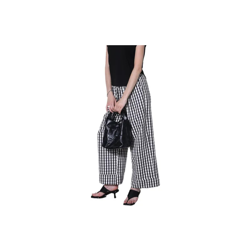 C.3000 Casual Pants Women's Black White Stripes-3