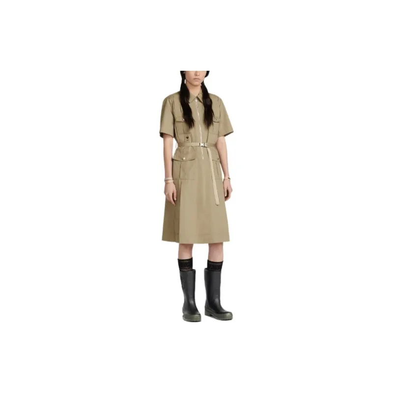 DIOR Short Sleeved Dresses Women's Beige-4