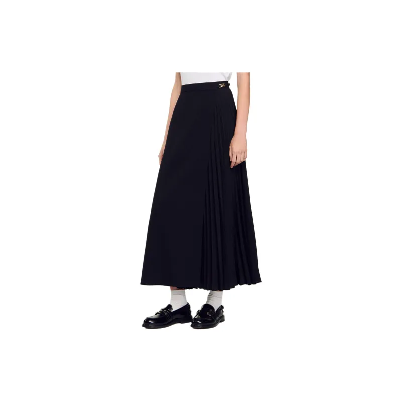Sandro Pleated Wrap Midi Skirt-3