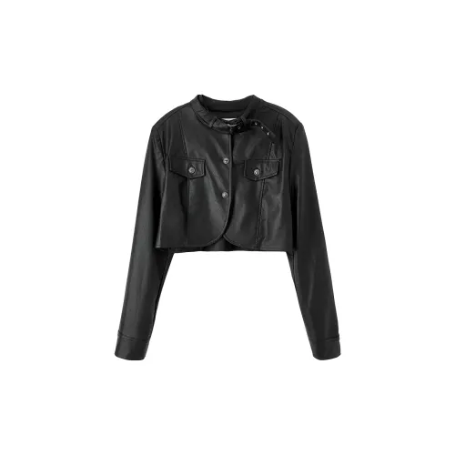 SENTUBILA Leather Jacket Women's Elegant Black