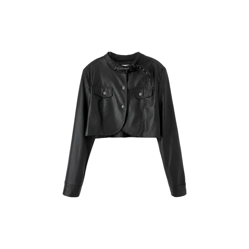 SENTUBILA Leather Jacket Women's Elegant Black-0