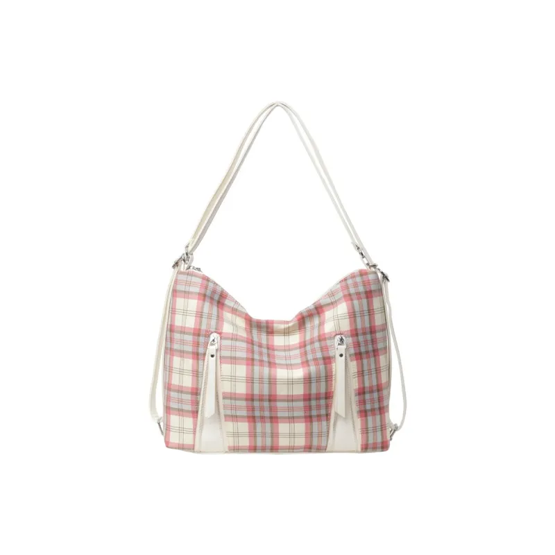 NOMK PU Tote Backpack Shoulder Bag Crossbody Bag Backpack Women's Pink/White-4