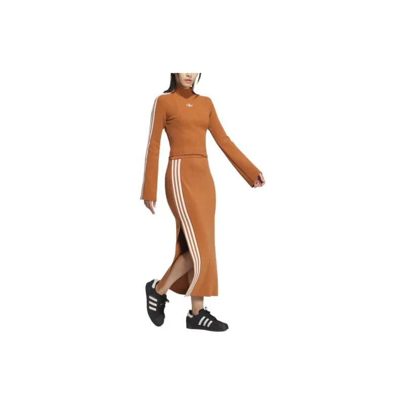 Adidas Originals Premium Knit Skirt Knit Long Skirts Women's Wild Brown-4