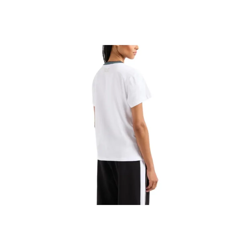EMPORIO ARMANI EA7 Floral Logo Embroidered Crew Neck Short Sleeved T Shirt T Shirt Women's White-1