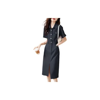 Mo Han Yi Mei Short Sleeved Dresses Women's Navy Blue