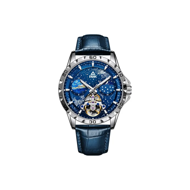 PEAK Star Collection Automatic Mechanical Movement Leather Watch Bands Watch Men's Watches Black Dial-5