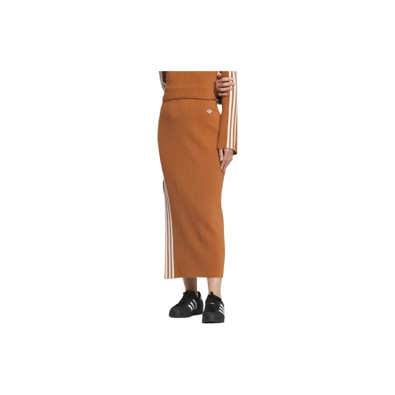 Adidas Originals Premium Knit Skirt Knit Long Skirts Women's Wild Brown-2