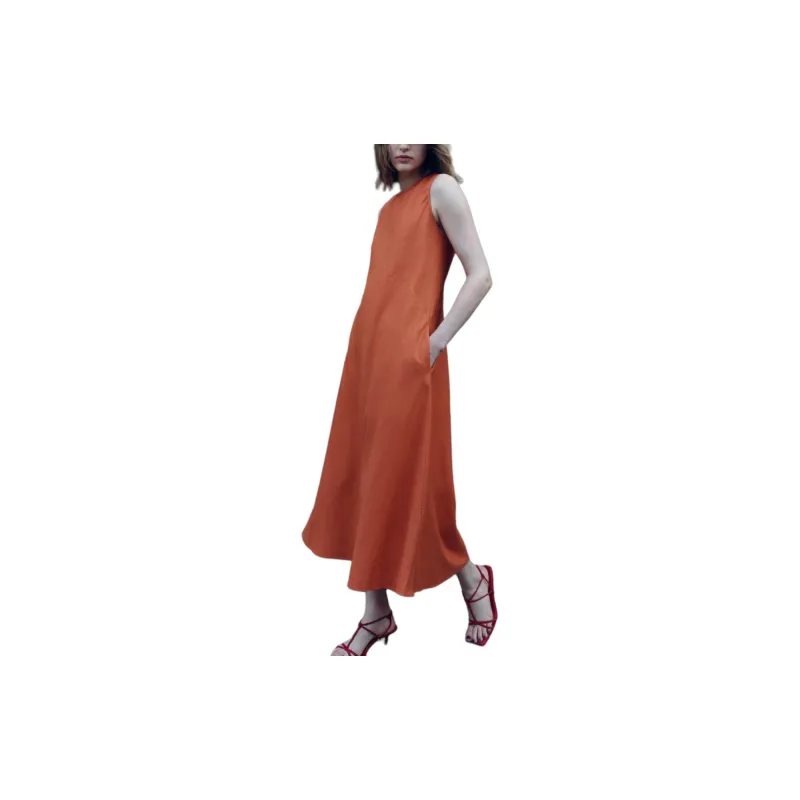 ZARA ZW Series Sleeveless Dress Women's Yellow-3