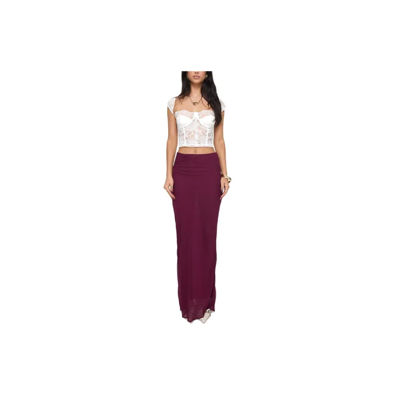 PRINCESS POLLY SHAKMAN LACE TOP Crop Tops Women's White/White-1