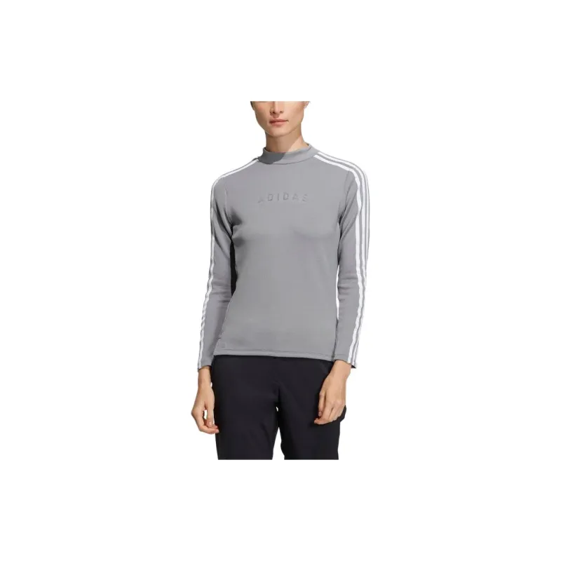 Adidas Aeroready 3-Stripes Mock Neck Long Sleeve Shirt T-Shirt Women's Gray-1