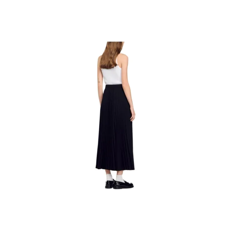 Sandro Pleated Wrap Midi Skirt-2