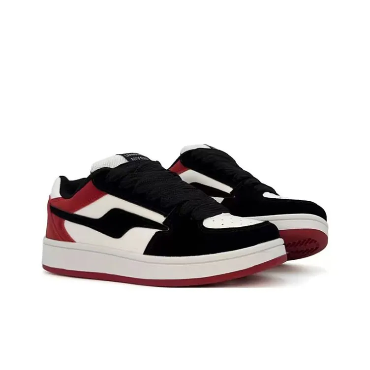 WJA Low Top Skateboard Shoes Unisex White Black Red-2