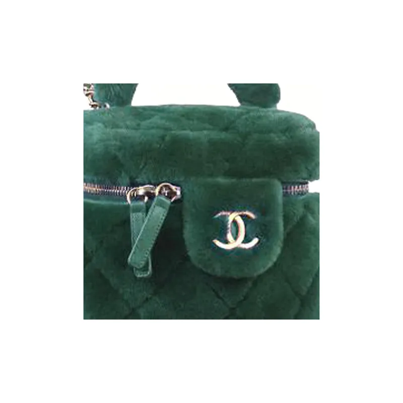 CHANEL Plush Small Box+Handbag Women's Green-3