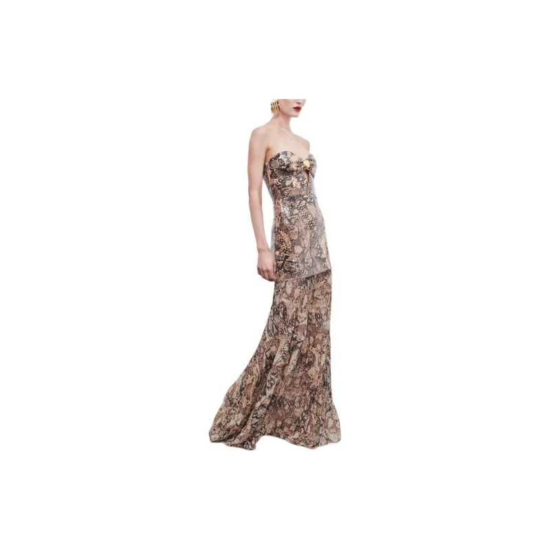 Rebecca Vallance Bellis Snakeskin print Strapless Gown-1