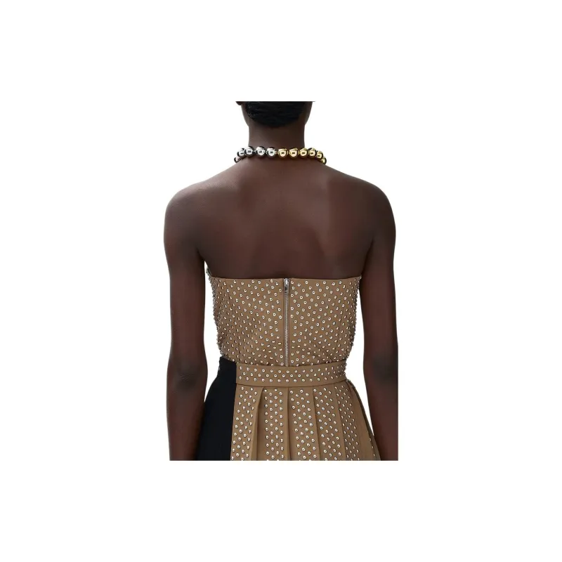 Rokh H&M Wool Blend Studded Corset Top Dark Beige-3