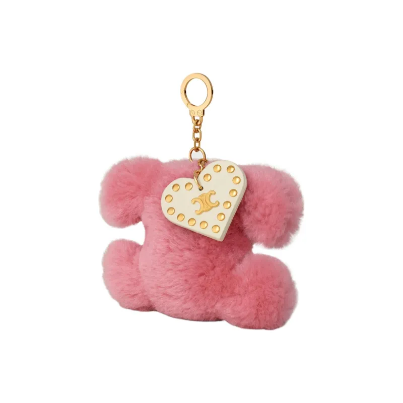 CELINE Triomphe Pom pom Keyring With Heart In Shearling And Calfskin-2