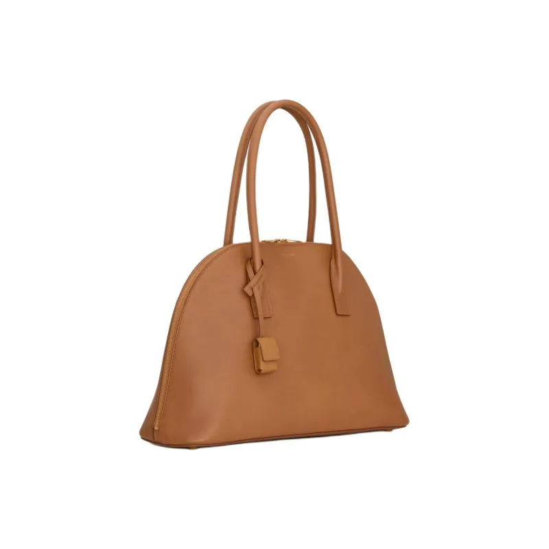SAINT LAURENT Grained Calfskin Bowling Bag Shoulder Bag Handbag Women's Brown-1