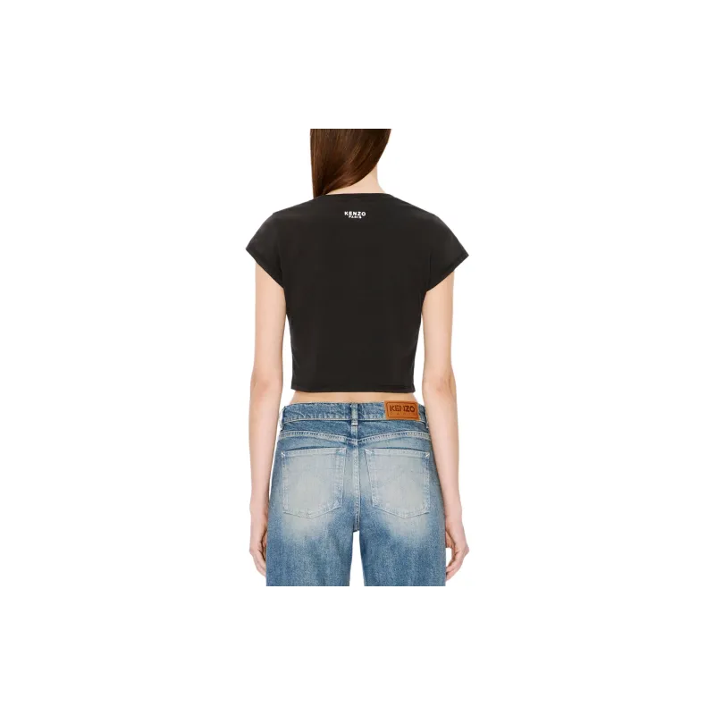 KENZO Boke Flower Embroidered Cropped T Shirt-4