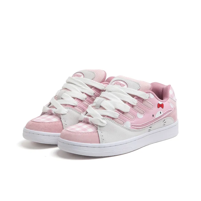 SINPERCO Anti Slip And Wear Resistant Lightweight Low Top Skateboard Shoes Women's White Pink-2