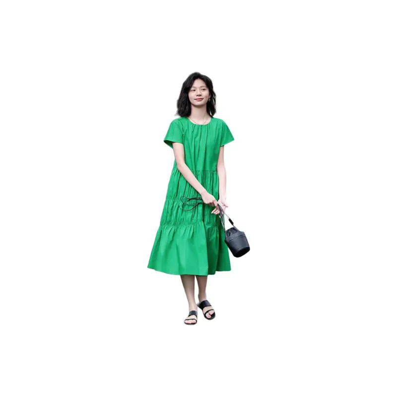 【dme】 Short Sleeved Dress Women's Grass Green-3