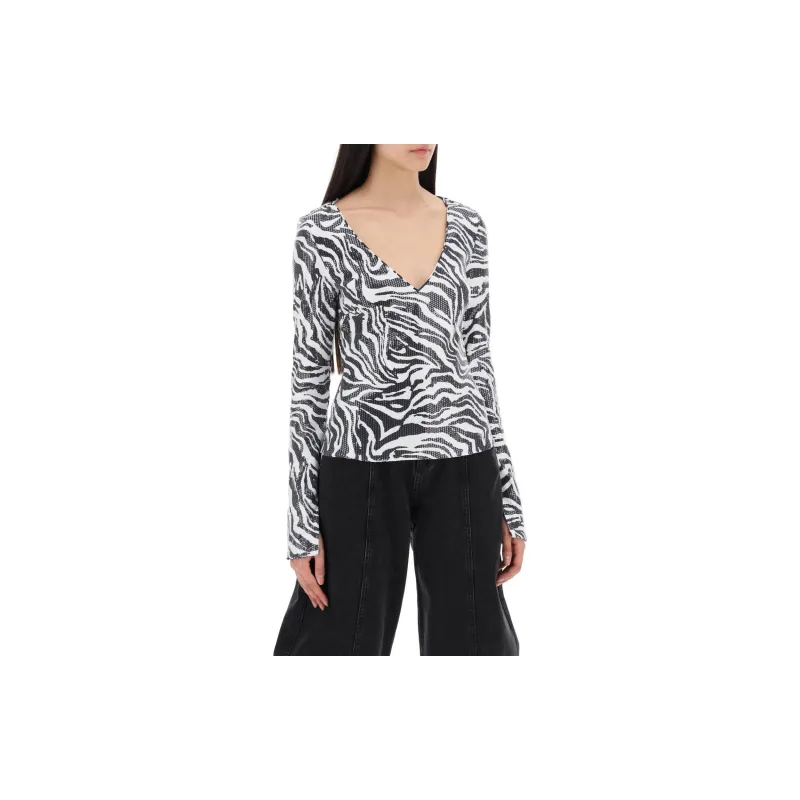Rotate Zebra Printed Sequins T Shirt-1