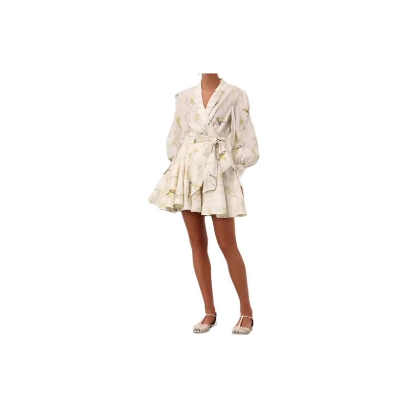 Zimmermann Acacia Birds-Printed Tied Waist Mini Dress-1