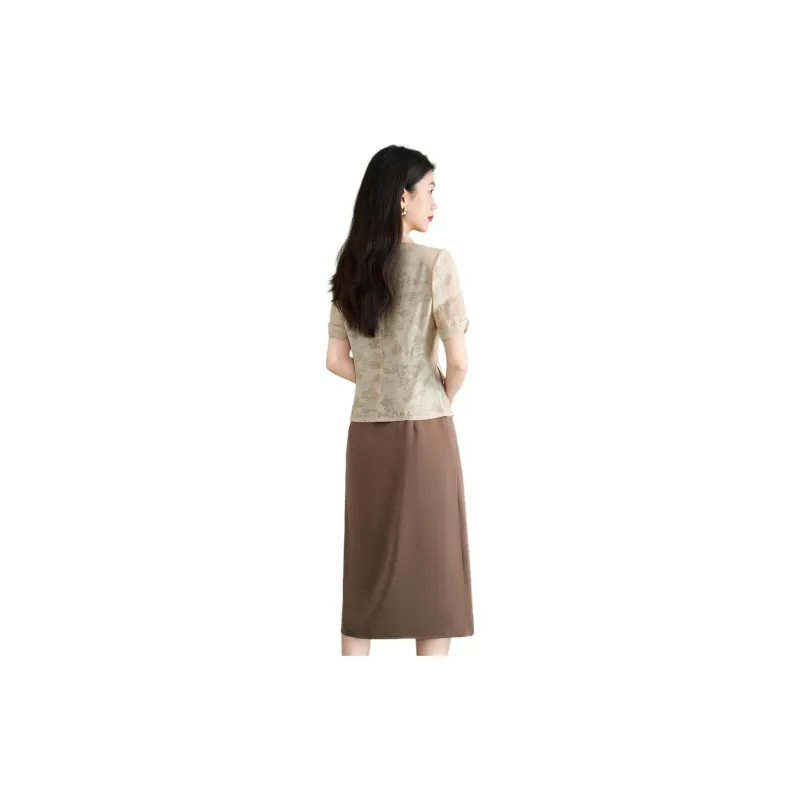 Mylan Two Piece Skirt Sets Women's Khaki-1