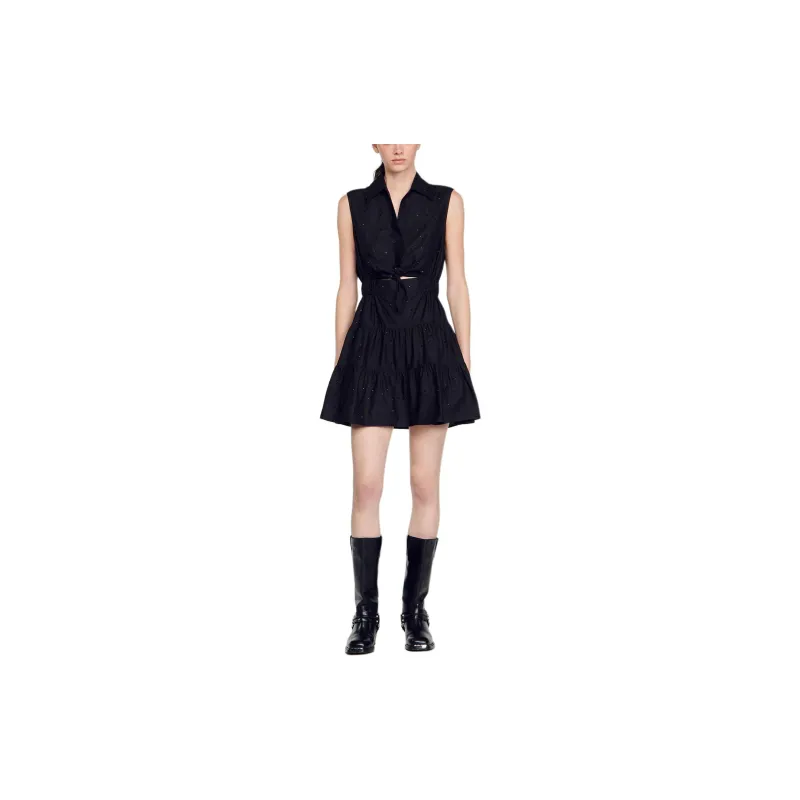 Sandro Rhinestone-embellished Cotton Miniskirt-2