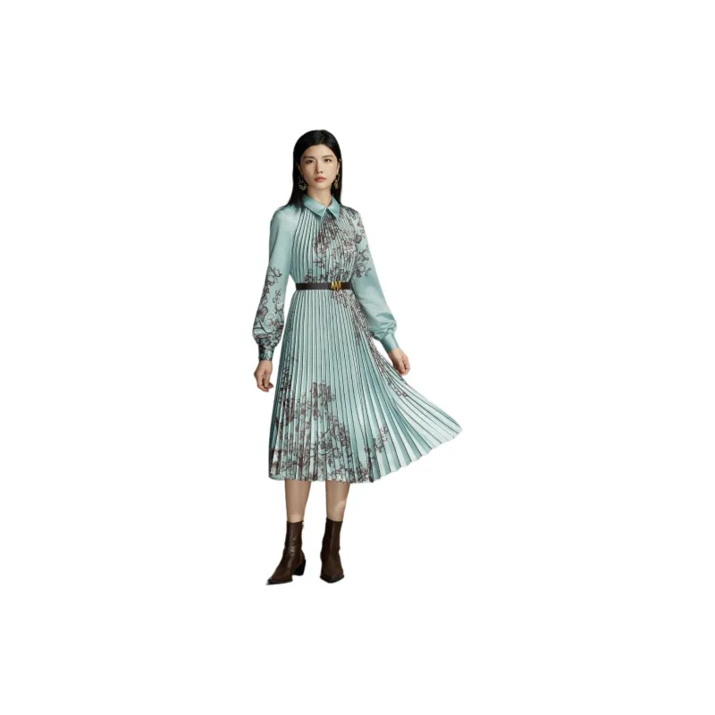 BBLLUUEE Long Sleeved Dress Women's Light Aqua Green-3