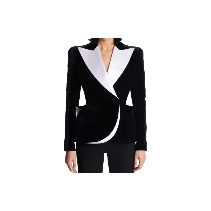 BALMAIN Two tone Velvet Blazer-4
