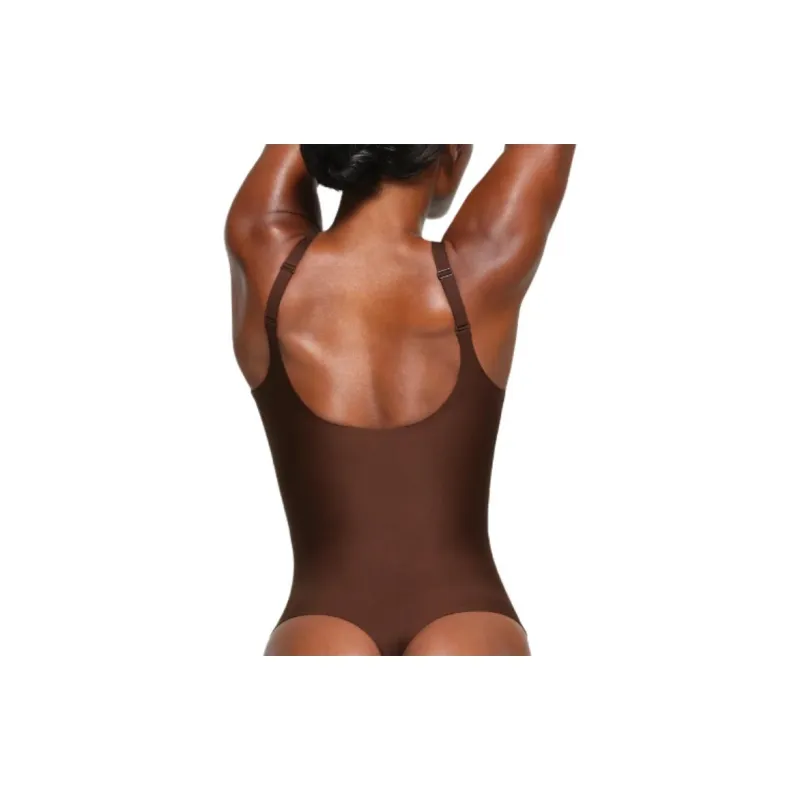 SKIMS BODY UNLINED PLUNGE THONG BODYSUIT Bodysuits Women's COCOA/Cocoa-2