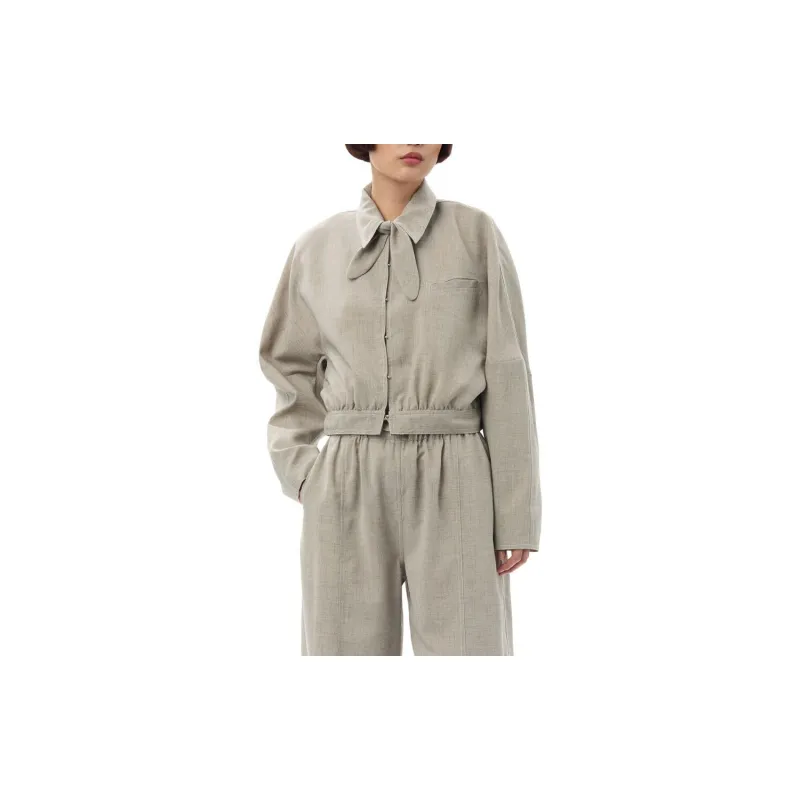 GANNI Melange Suiting Cropped Jacket-5