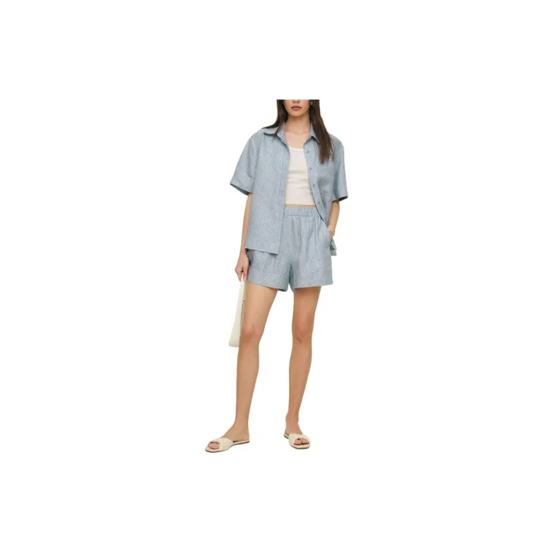 REFORMATION Liam Linen Oversized Shirt Shirt Women's Blue-1