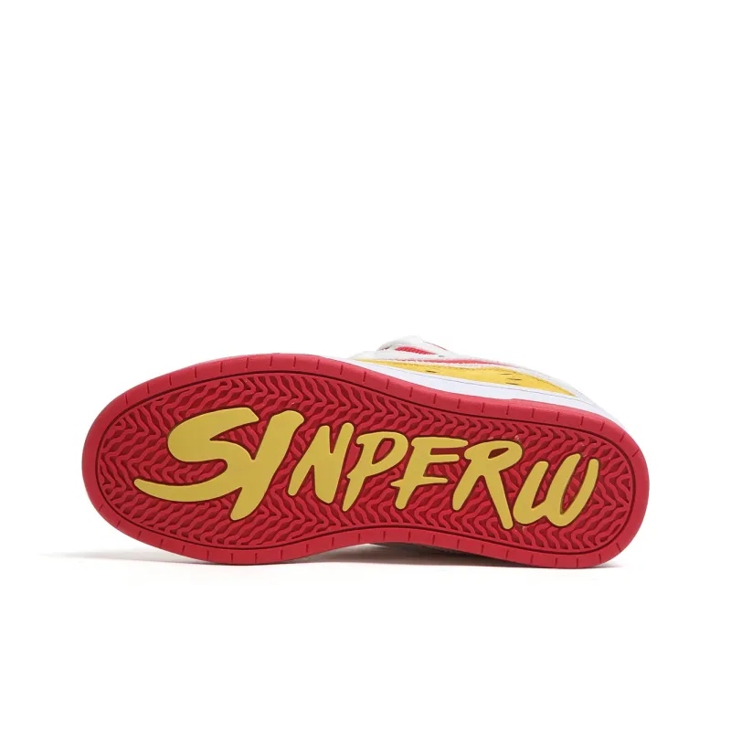 SINPERCO Anti Slip And Wear Resistant Lightweight Low Top Skateboard Shoes Unisex White Yellow Red-5