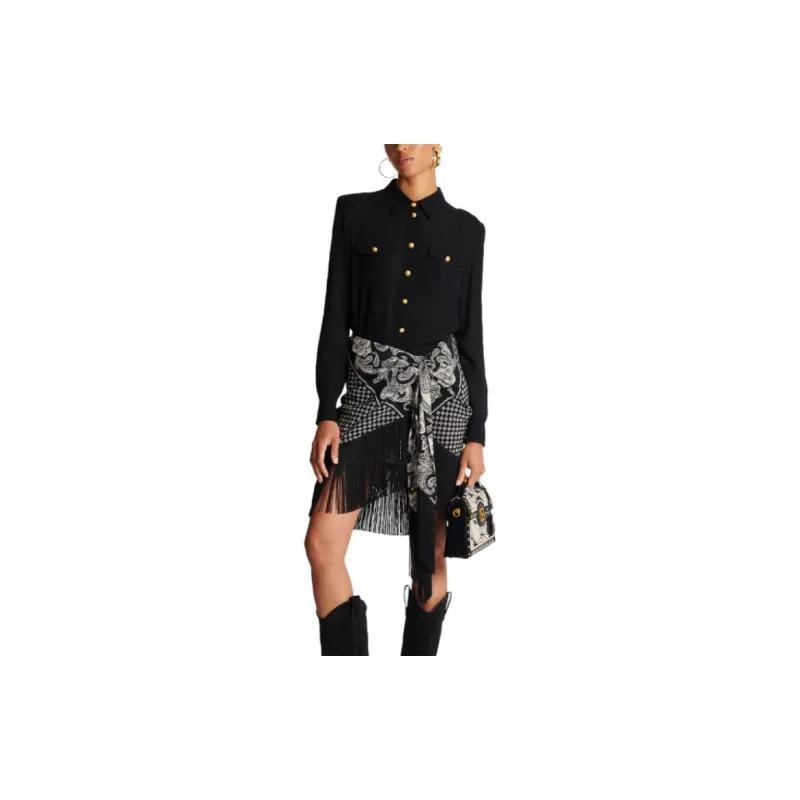BALMAIN Fringed Scarf Skirt-1