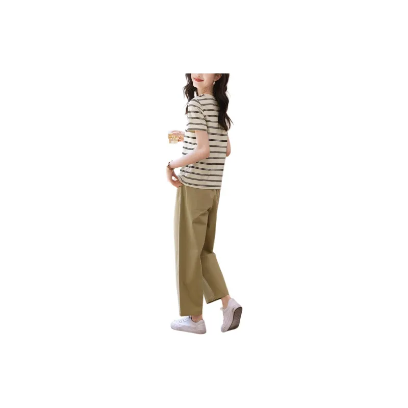 Mo Han Yi Mei Casual Suit Women's Khaki+Stripes-0