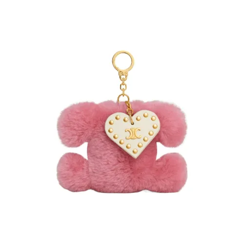 CELINE Triomphe Pom pom Keyring With Heart In Shearling And Calfskin