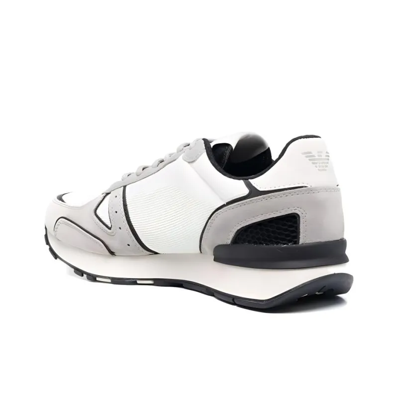 EMPORIO ARMANI Cushioning, Slip Resistant, And Abrasion Resistant Low Top Casual Shoes Men's White Gray-4
