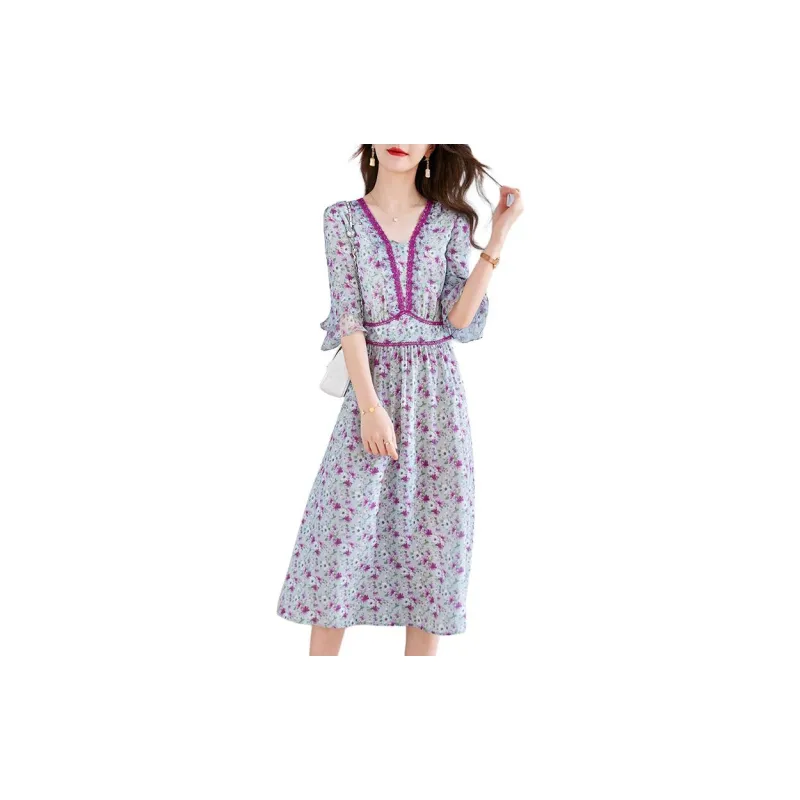 Ink Beauty Long Sleeved Dress Women's Gray Purple-2