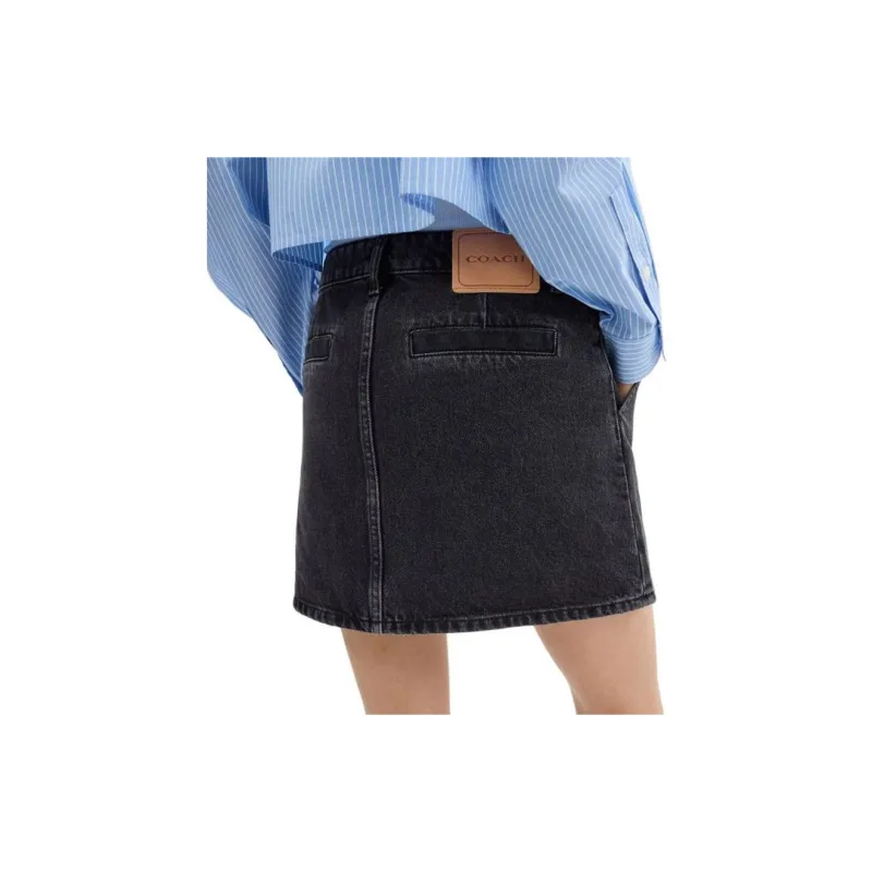 COACH Denim Short Skirts Women's Black-3