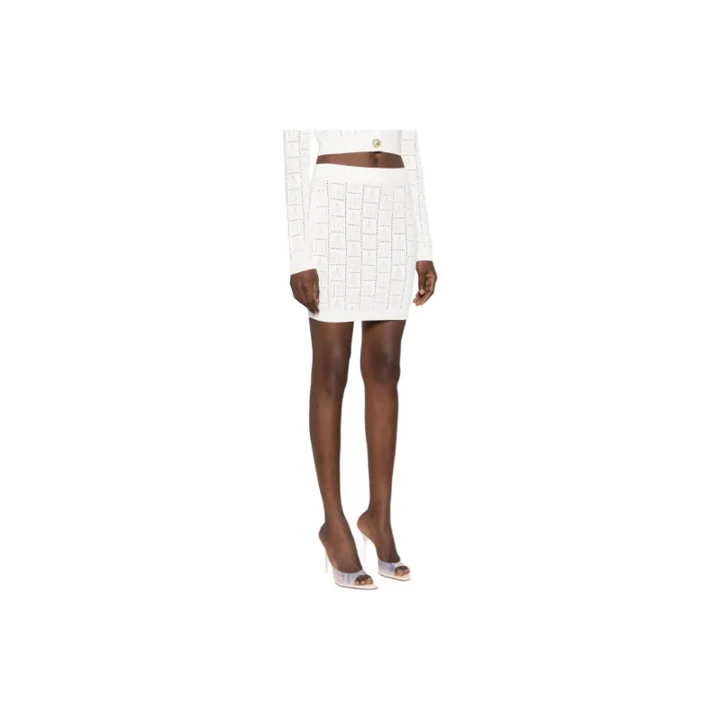 BALMAIN Openwork Monogram Knit Skirt-3
